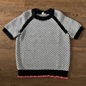 Moth Anthropologie Black White Honeycomb Orange Ruffle Sweater Size M